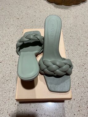 Billini Braided Slide Mules in Sage Green